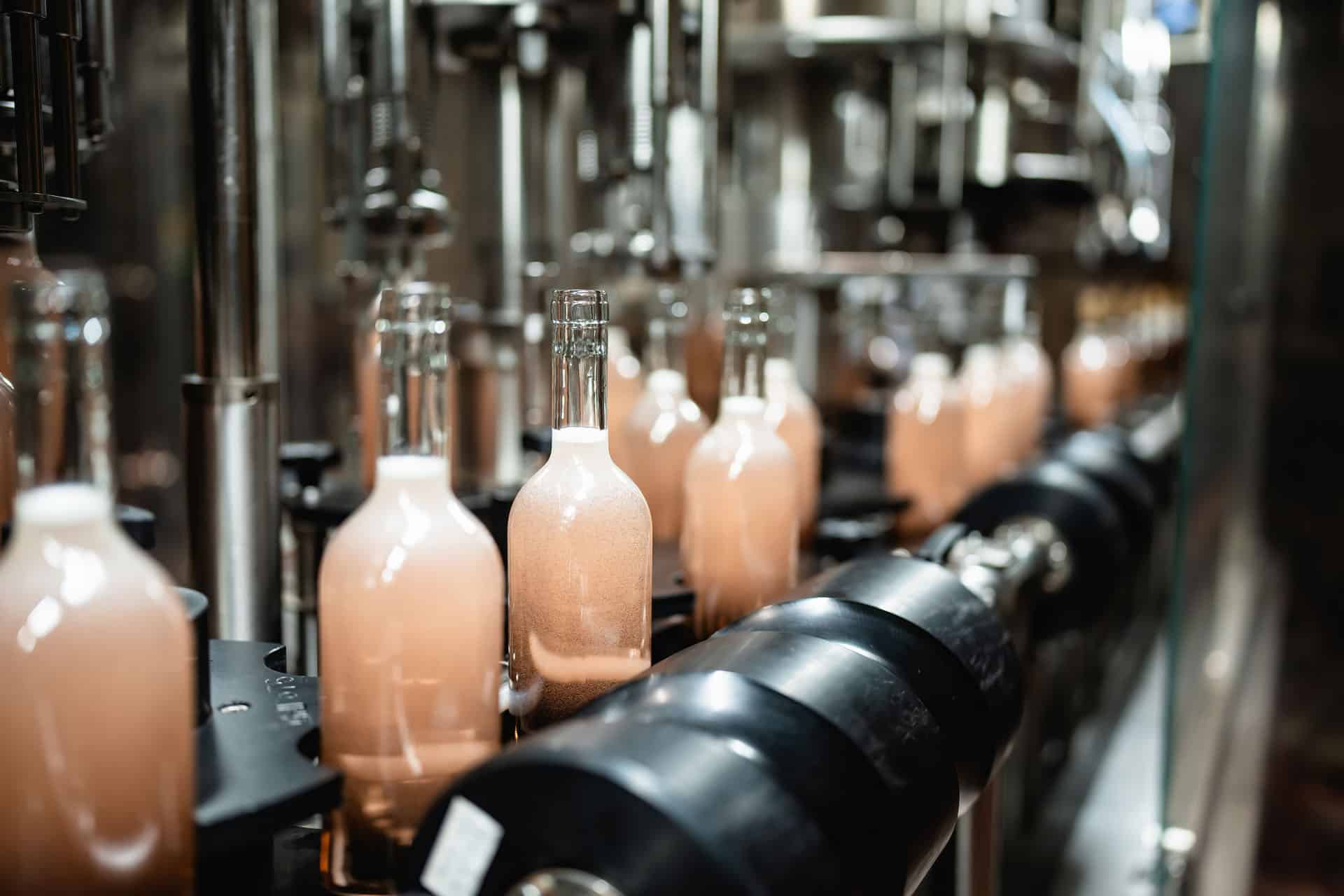 Industrial wine bottling plant theme. Modern industry production